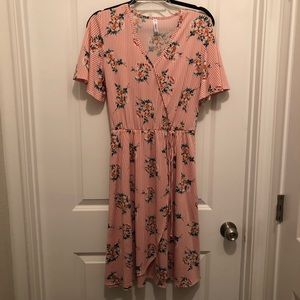 Piphany Faux Wrap Dress Striped Floral